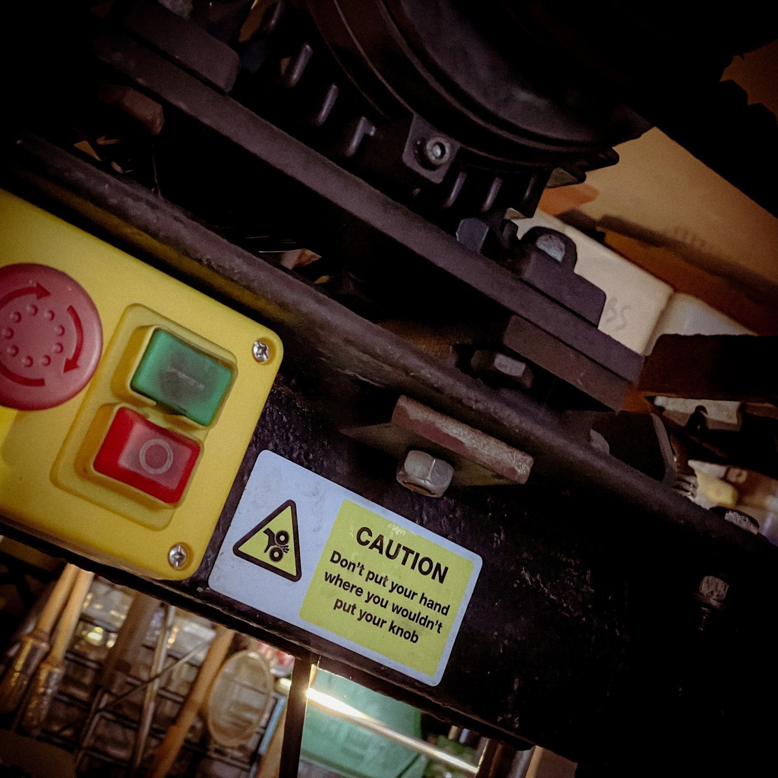 Funny "safety" sticker - CAUTION: Don't put your hand where you wouldn't put your knob
