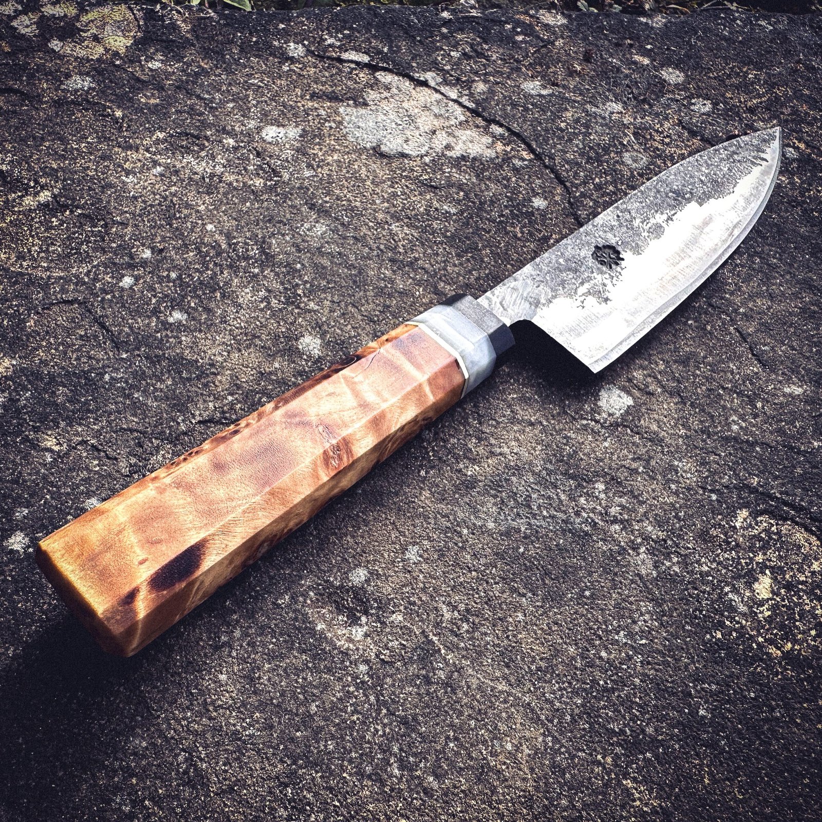 Bespoke Hand Forged Chef Knife - Poplar Burl 135mm - Image 2