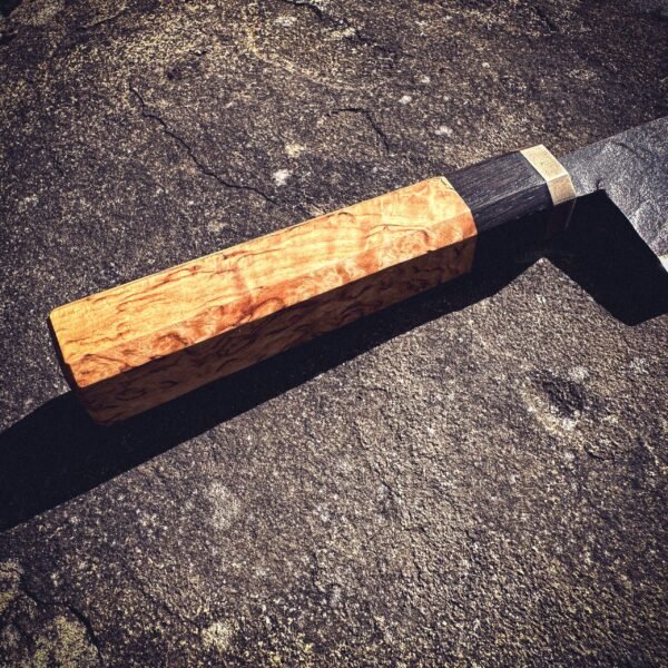 Bespoke Hand Forged Chef Knife – Curly Birch 175mm