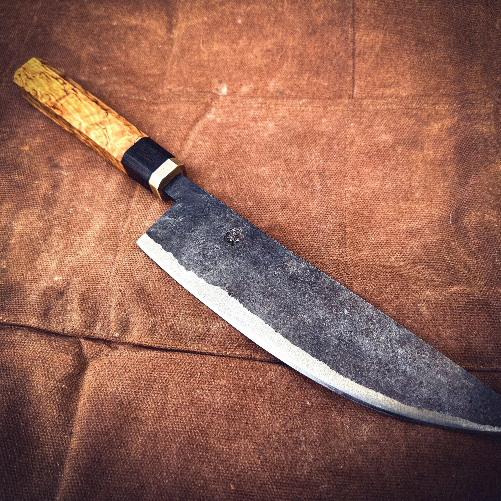 Bespoke Hand Forged Chef Knife - Curly Birch 175mm - Image 3