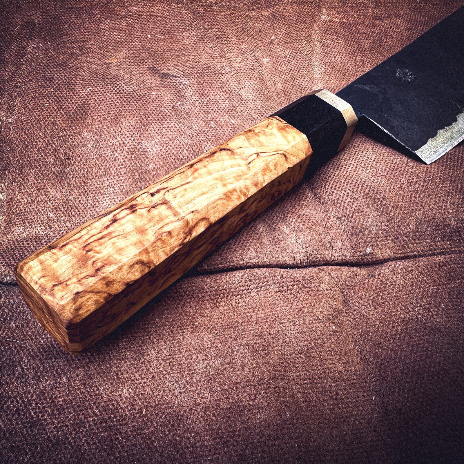 Bespoke Hand Forged Chef Knife - Curly Birch 175mm - Image 4