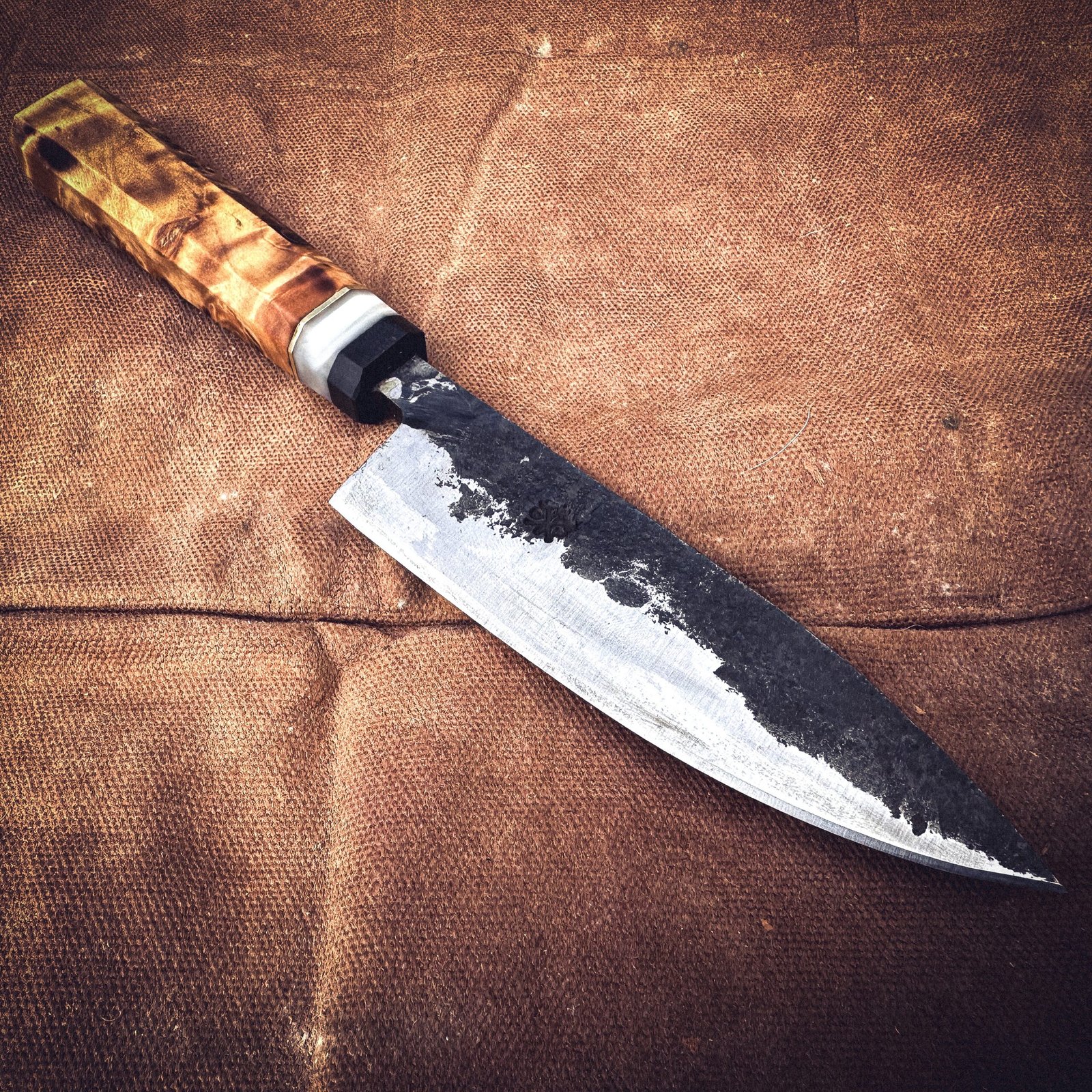 Bespoke Hand Forged Chef Knife - Poplar Burl 135mm - Image 4