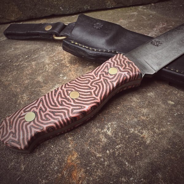 Bespoke Outdoor Knife – Orange Juma with Leather Sheath