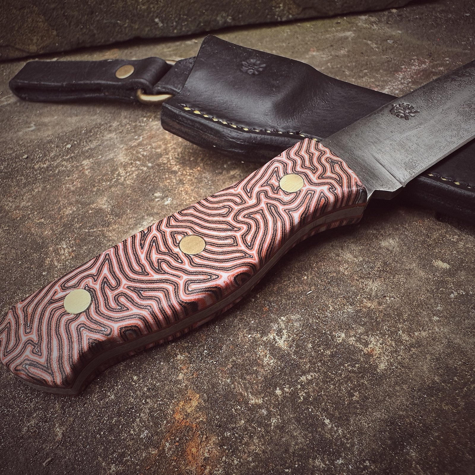 Bespoke Outdoor Knife - Orange Juma with Leather Sheath - Image 2