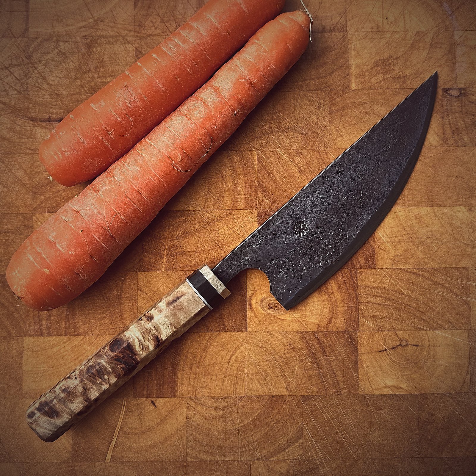 Bespoke Hand Forged Chef Knife - Poplar Burl 160mm - Image 4