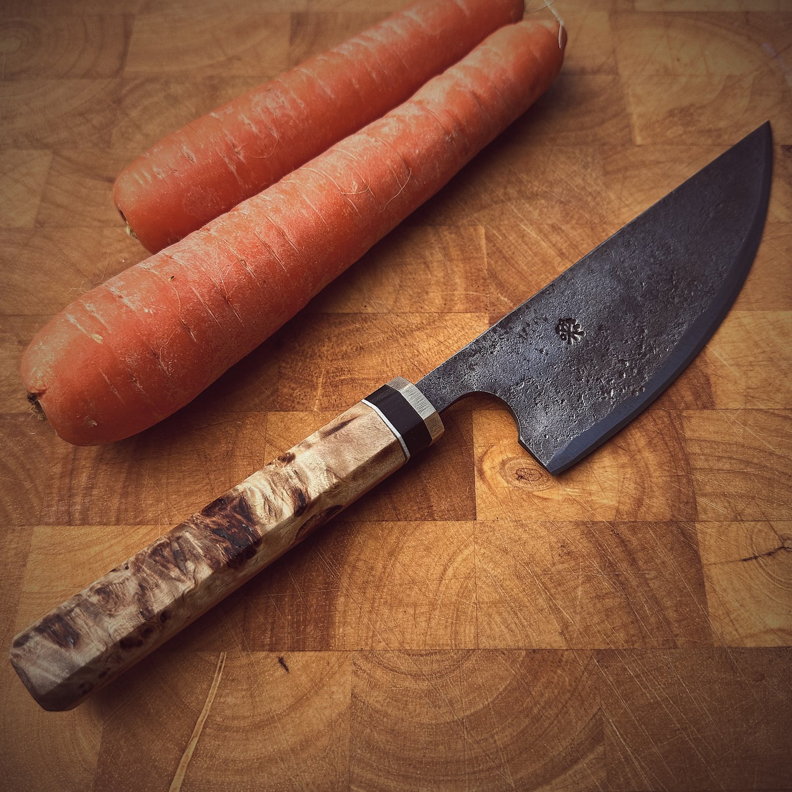 Bespoke Hand Forged Chef Knife - Poplar Burl 160mm - Image 5