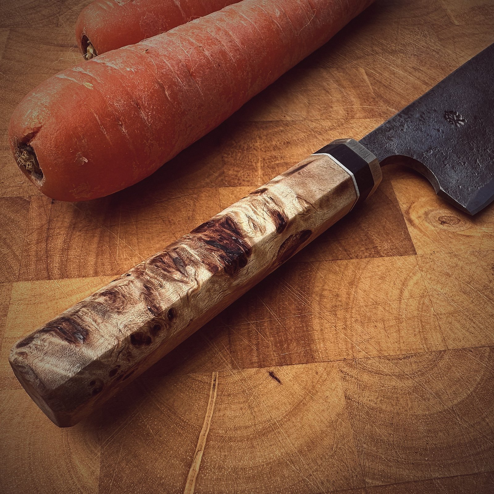 Bespoke Hand Forged Chef Knife - Poplar Burl 160mm - Image 3