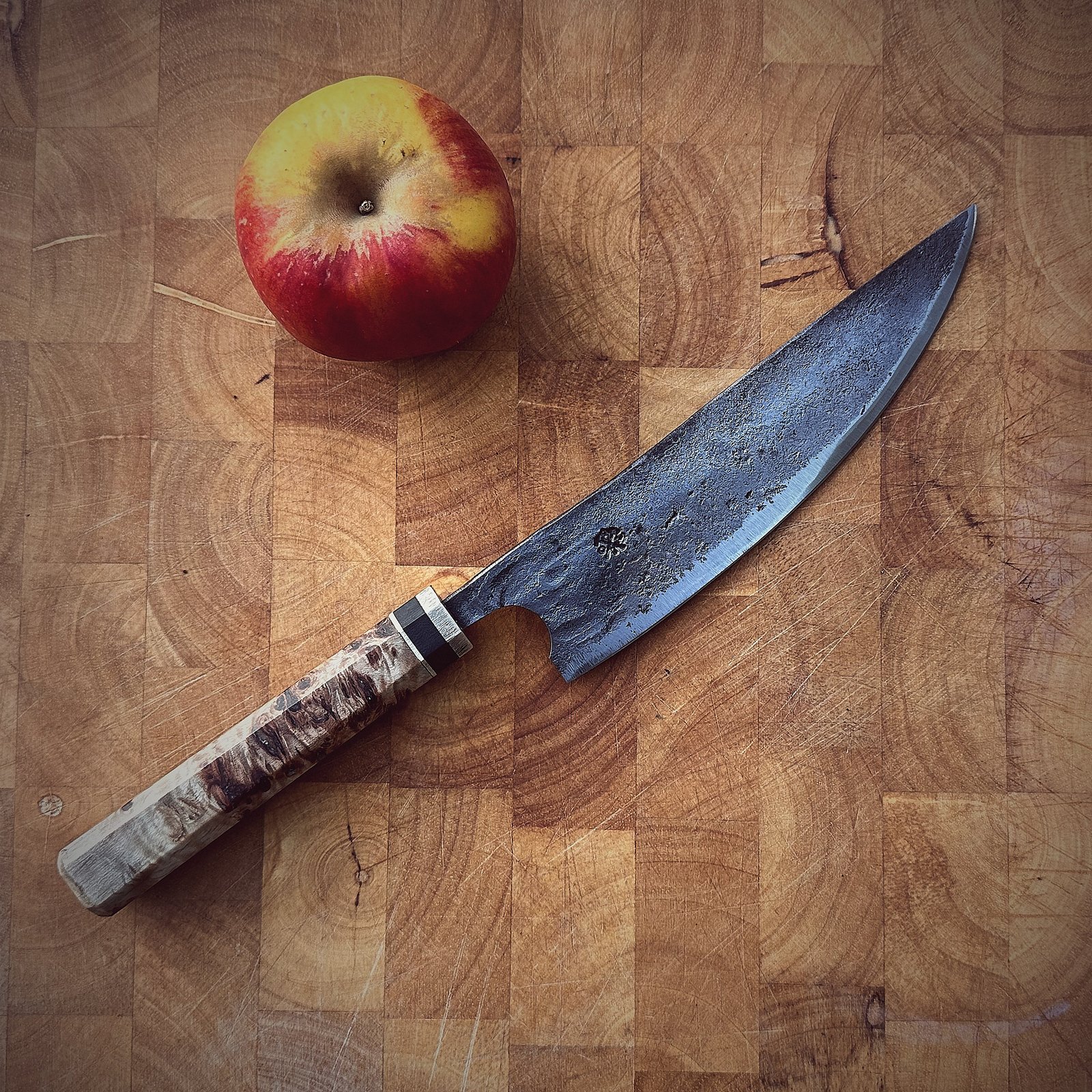 Bespoke Hand Forged Chef Knife - Poplar Burl 180mm - Image 4