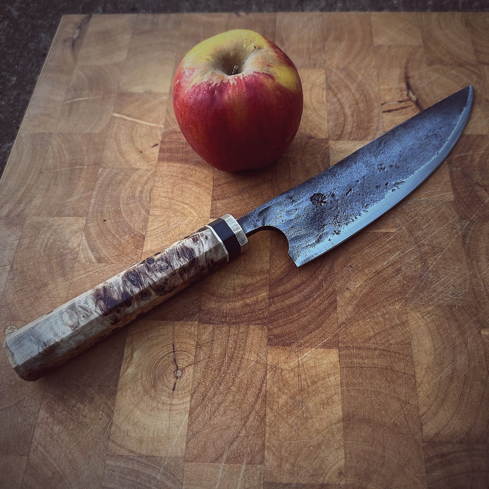Bespoke Hand Forged Chef Knife - Poplar Burl 180mm - Image 5