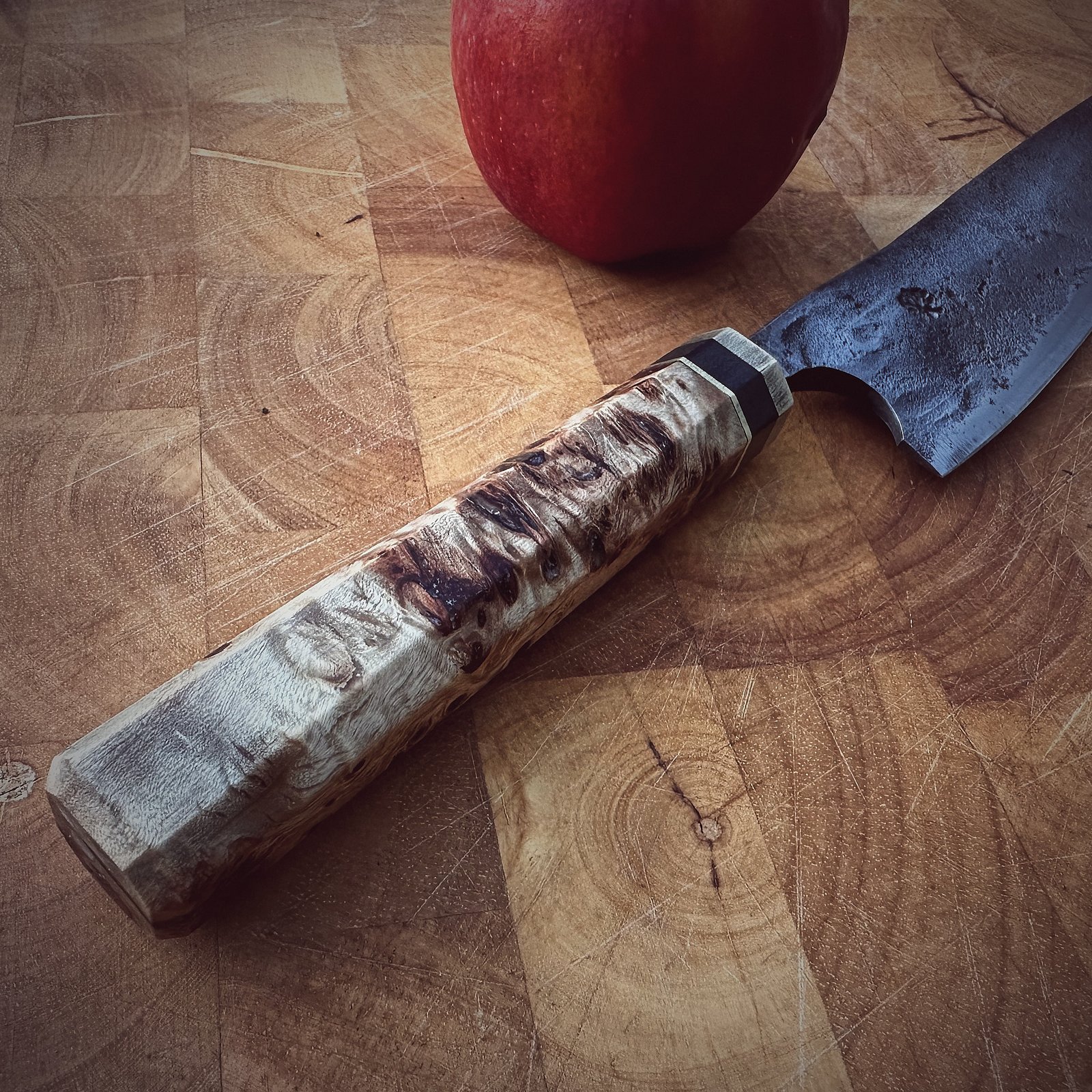 Bespoke Hand Forged Chef Knife - Poplar Burl 180mm - Image 6